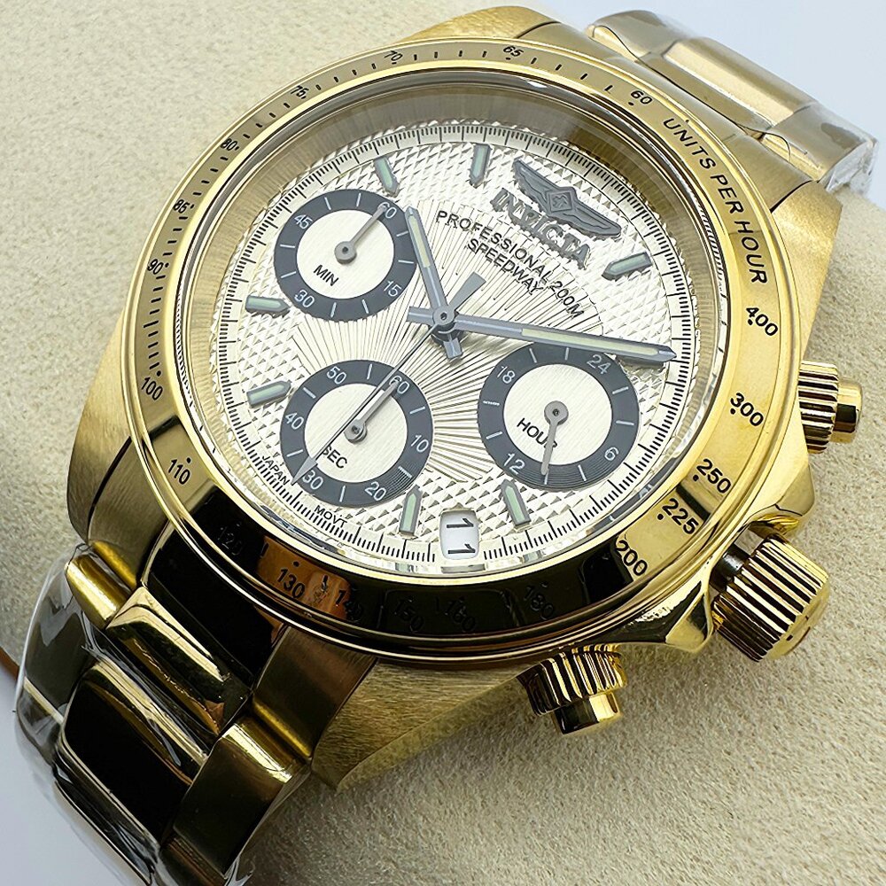 NEW Invicta Speedway Chronograph Champagne Dial 18kt Gold Ion-plated Watch Mens